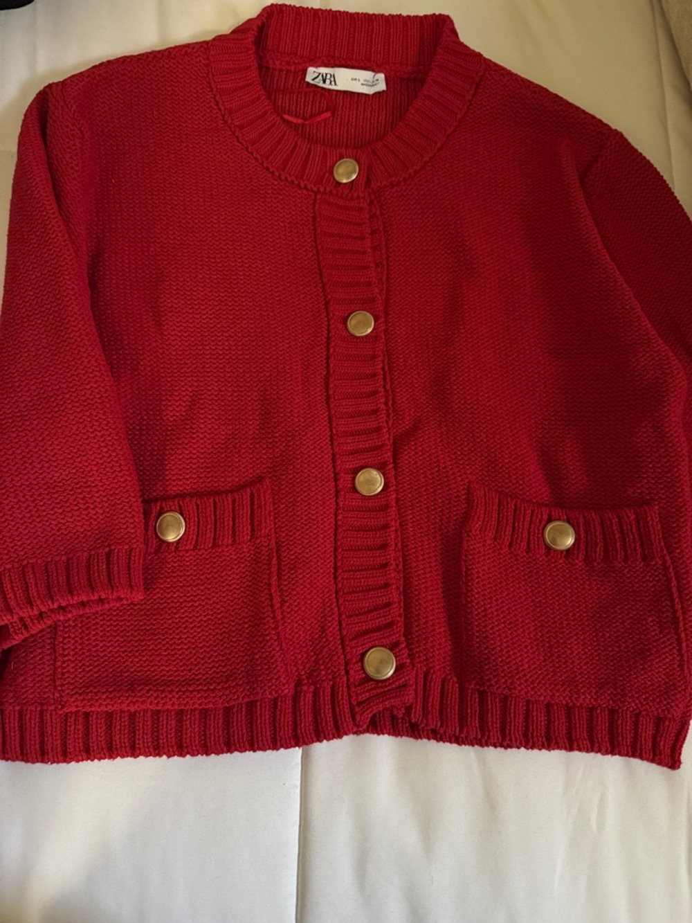 Zara Bright Red Button-Front Cardigan